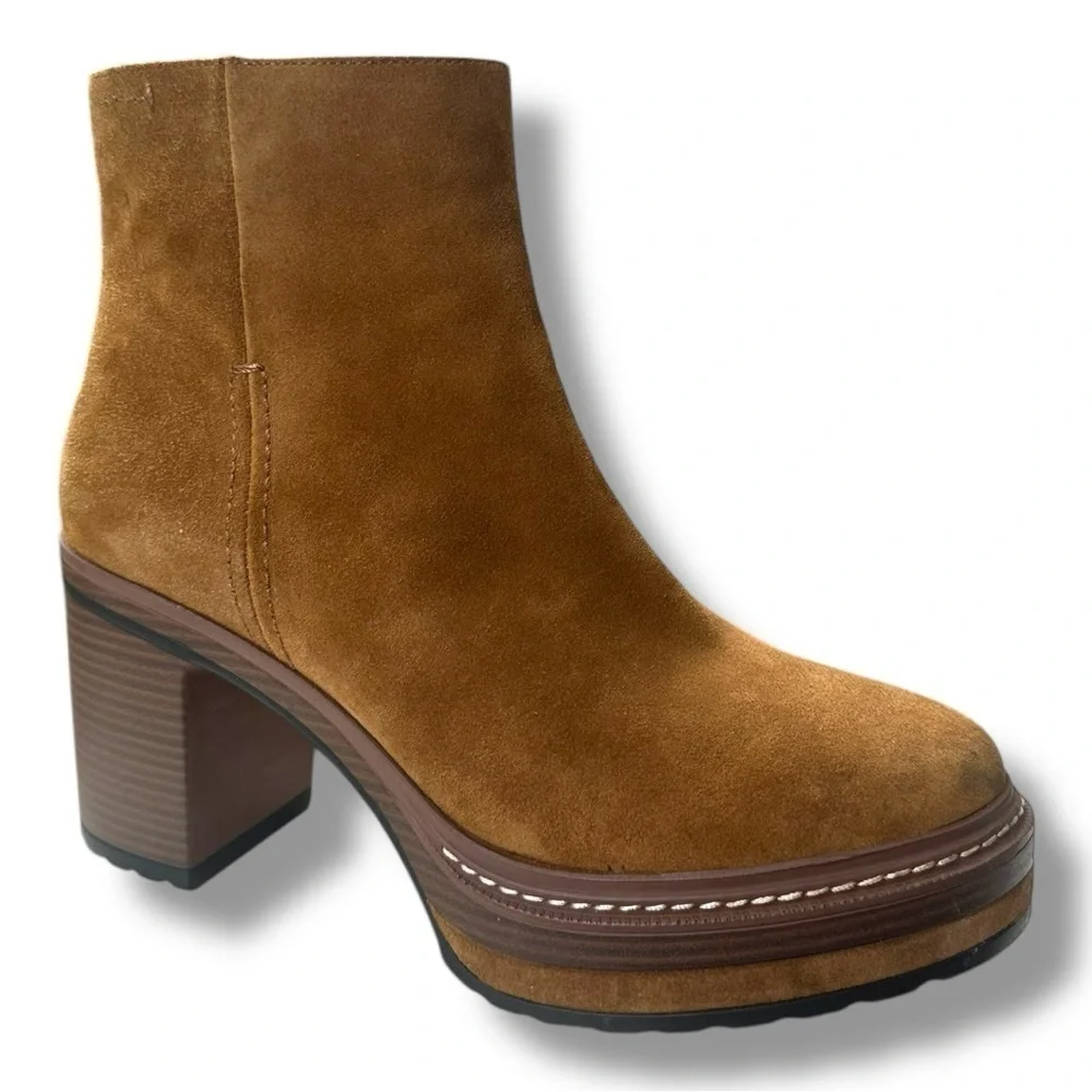 Steve Madden Sloanne Suede Leather Platform Ankle Boots in Cognac | Size 9.5